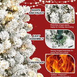 5 Ft Pre-Lit Flocked Artificial Christmas Tree – Fire-Resistant PVC, Hinged Design, Realistic Flocked Tips, Easy Assembly