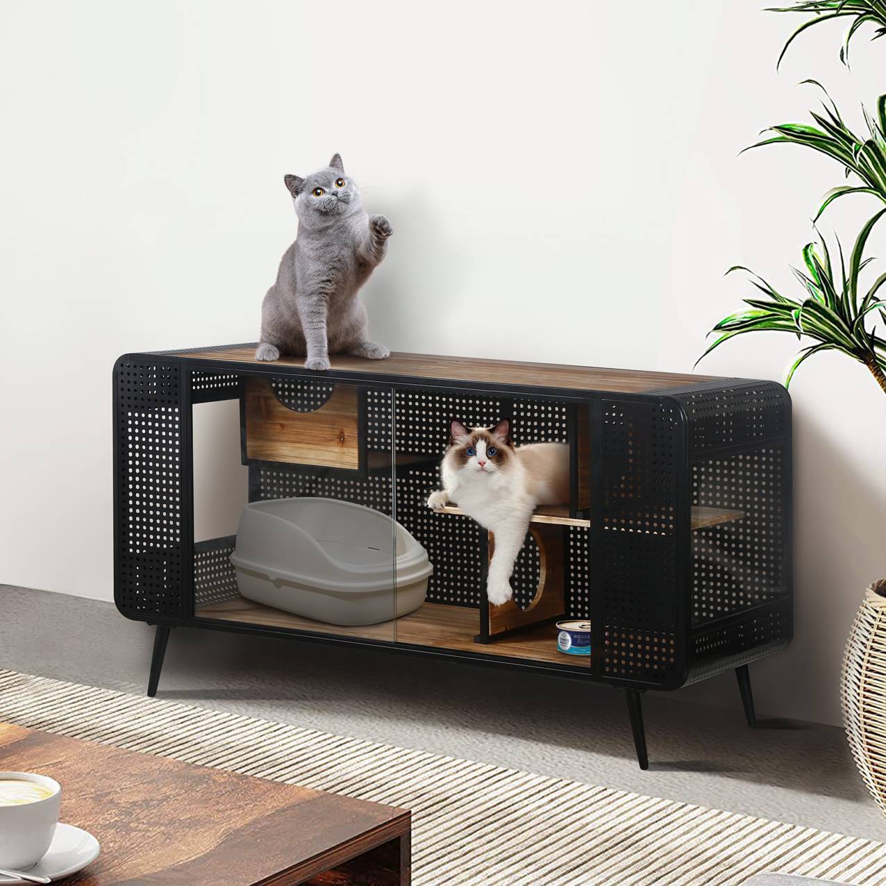 Spacious Cat House with Tempered Glass for Living Room & Hallway
