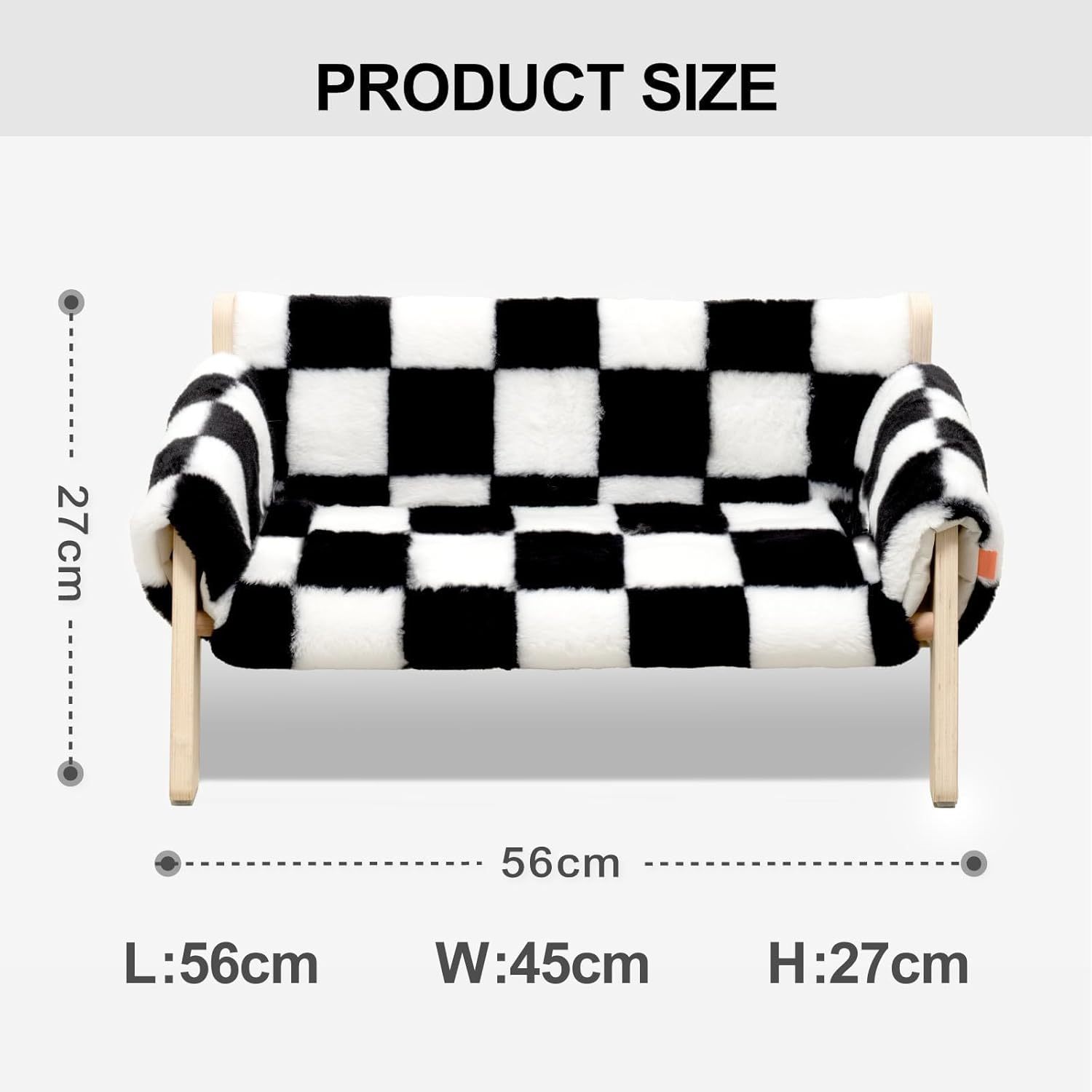 Mewoofun Raised Cat Bed – 56x45cm Sturdy Wooden Leg Sofa with Washable Cover, Soft Checkerboard Couch for Indoor Cats