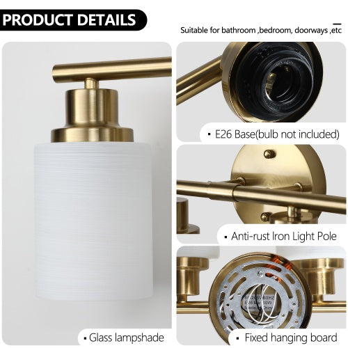 Modern 5-Light Gold Vanity Light with Frosted Glass Shades