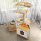 Cat Apartment with Feeding Station & Climbing Platform – Multi-Functional Indoor Pet Furniture with Condo, Scratch Posts & Elevated Bowls