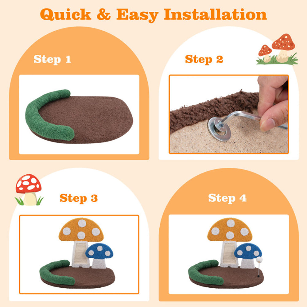 Mushroom Cat Bed with Wide Platform and Sisal Scratch Panel