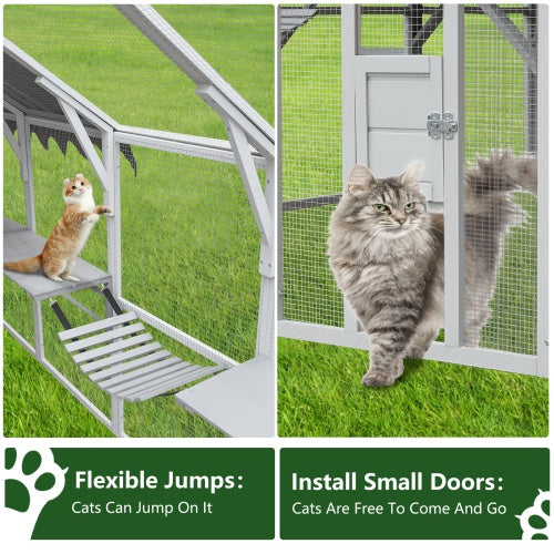 Outdoor Cat Room Fence – 110" Large Kitten Play Enclosure with Climbing Platform & Secure Wire Panels