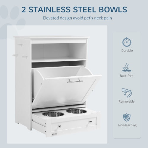 Pet Feeder Station with Lockers – Concealed Feeding Station with Storage & Stainless Steel Bowls for Dogs & Cats