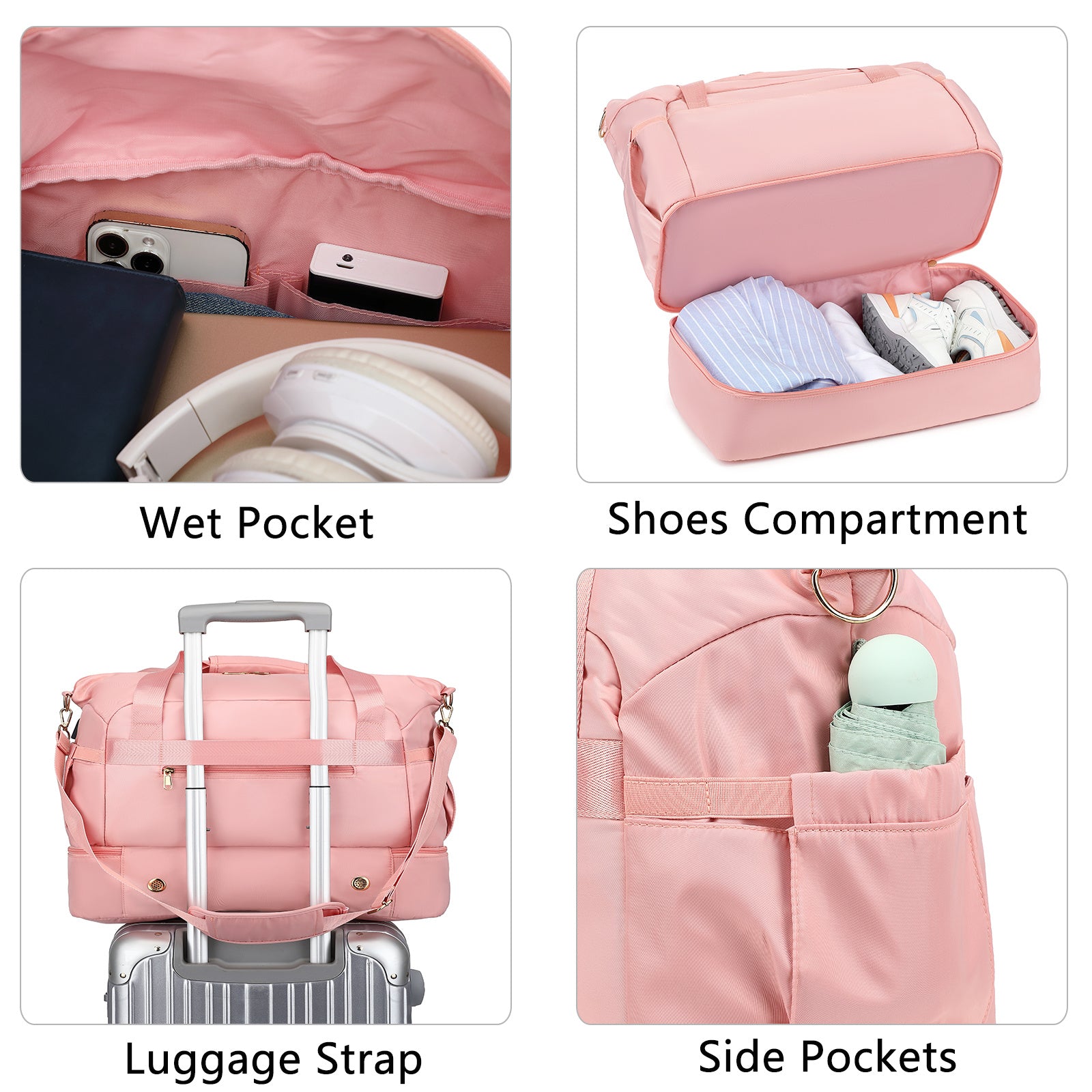 Women’s Gym Bag with USB Charging Port ⚡ Travel Duffel Weekender with Wet Pocket & Shoe Compartment