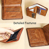 RFID Blocking Trifold Genuine Leather Wallets For Men, Top Layer Cowhide Vintage Short Multi Function Credit Card Holder, Money Clips With 2 ID Windows Valentine'S Day Gifts For Men - PulinGO