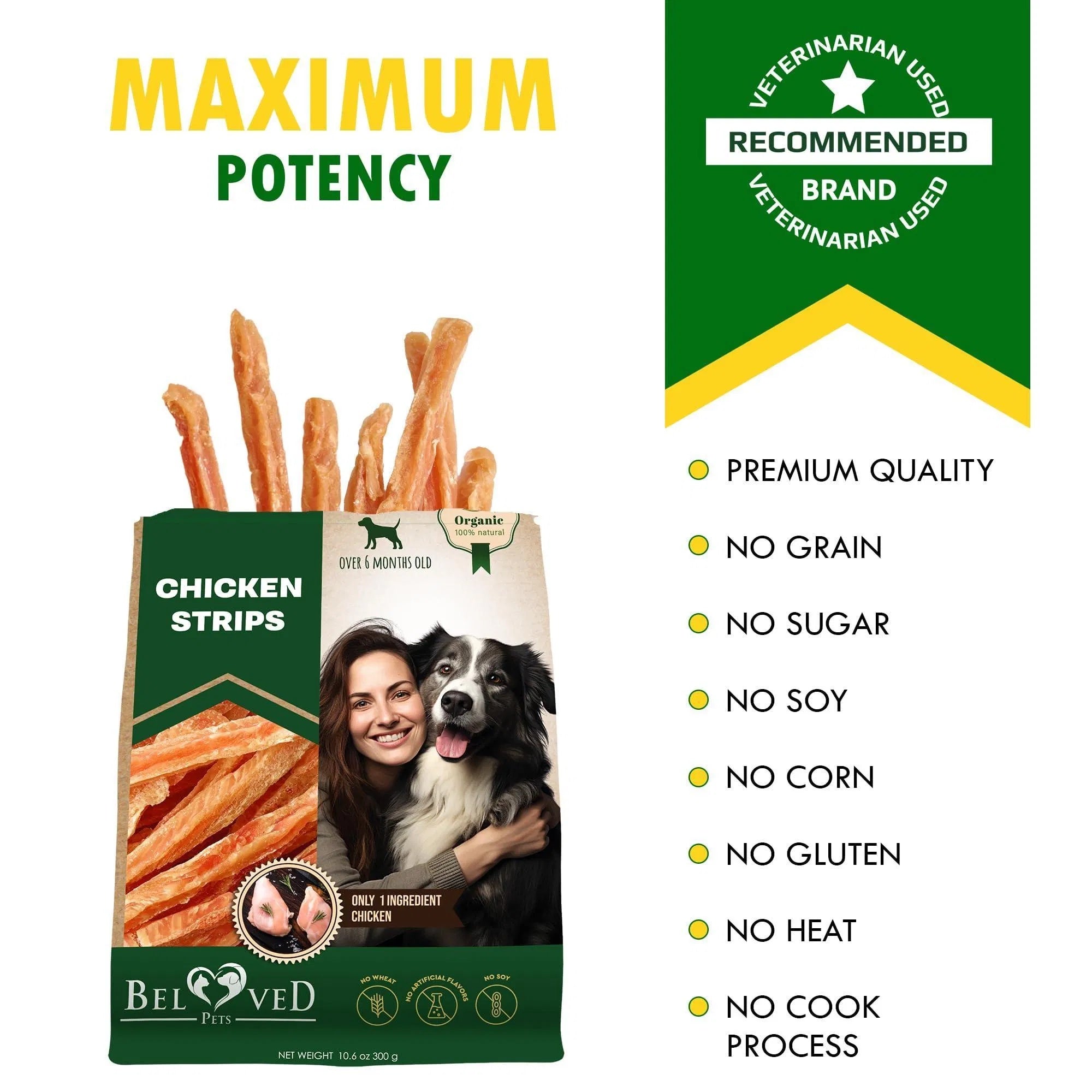 Chicken Strips Dog Treats – Human-Grade Grain-Free Meat Sticks for Healthy Chewing (10.6 oz)