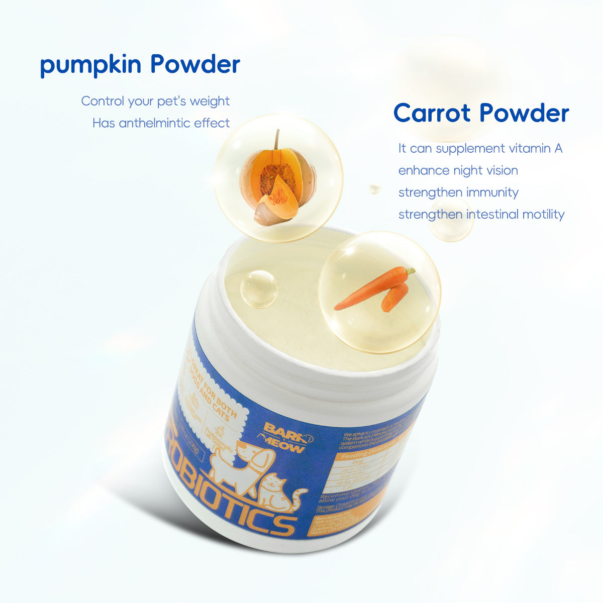 Bark and Meow Probiotics for Dogs & Cats – 7 Tailored Strains with Prebiotics, Pumpkin & Carrot