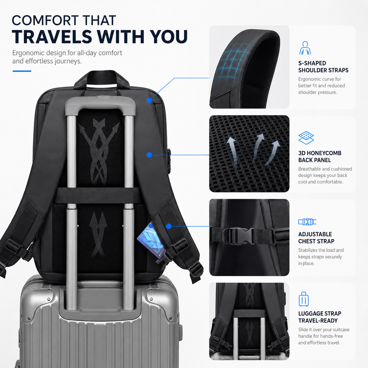 Expandable Hard Shell Anti-Theft Laptop Backpack – 15.6” Business Travel Bag with TSA Lock & USB Port