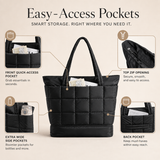Expandable Puffy Tote Bag for Women – Quilted Laptop, Work & Travel Carry-On Tote