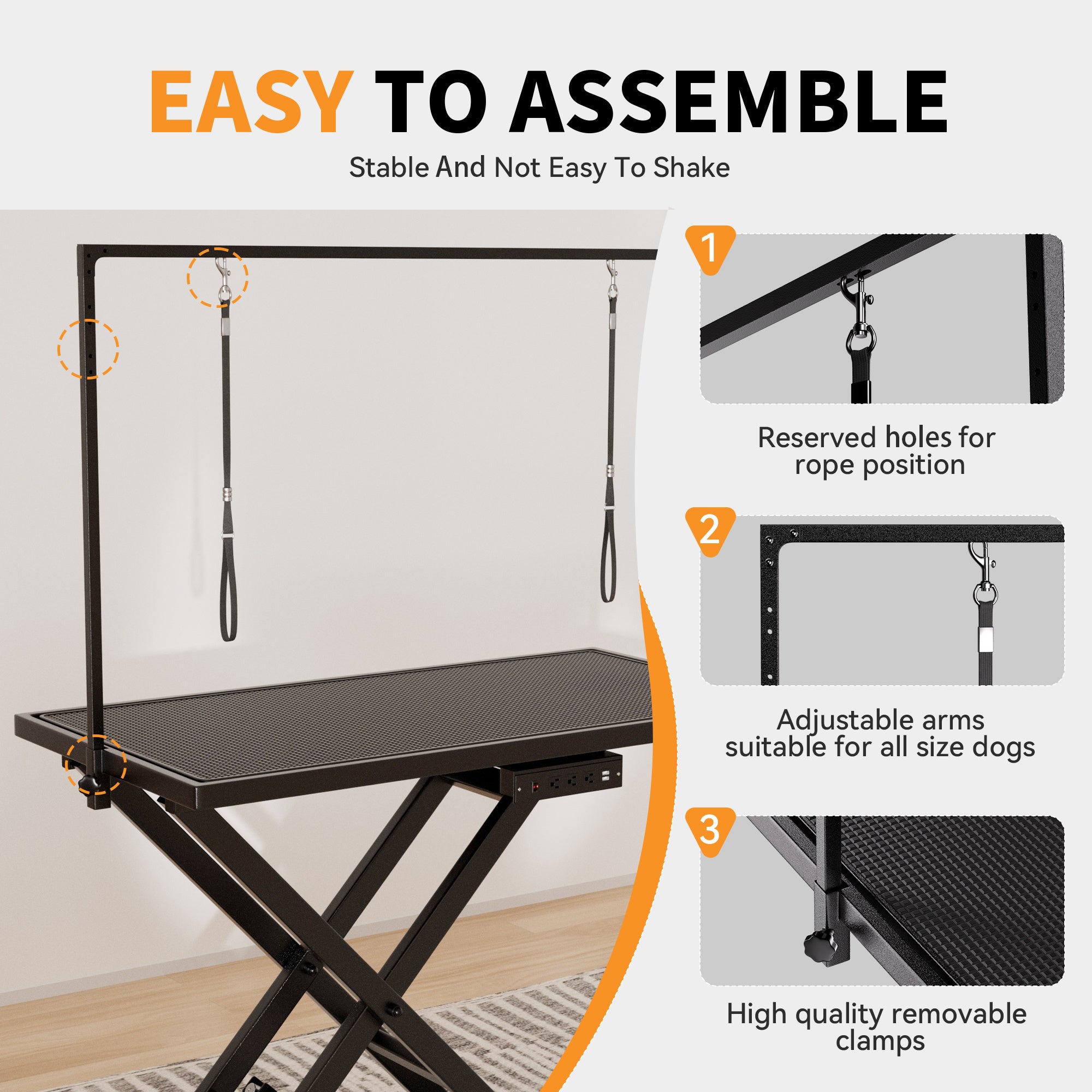 Height-Adjustable Pet Grooming Table – 50″ Electric Lift Station with Leveling Wheels, Grooming Arm, Non-Slip Top & Tool Organizer (Black)
