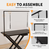 Height-Adjustable Pet Grooming Table – 50″ Electric Lift Station with Leveling Wheels, Grooming Arm, Non-Slip Top & Tool Organizer (Black)
