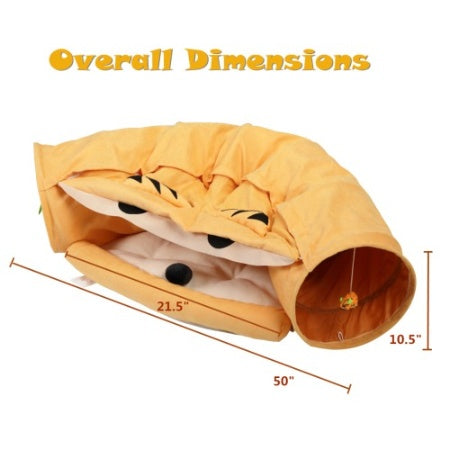 Cat Telescopic Tunnel Cushioned Bed – Foldable Play Tunnel with Zipper-Connected Nest & Teasing Balls