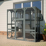 Outdoor Wooden Cat House & Large Cat Cage – Multi-Level Enclosure with Jump Platform, Apartment & Weather-Resistant Roof