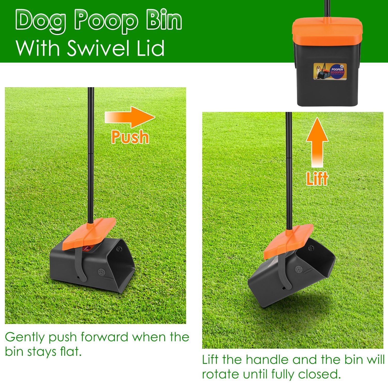 Heavy-Duty Pooper Scooper Kit – Extra-Long Rake & Swivel Bin with 35 Waste Bags & Dispenser