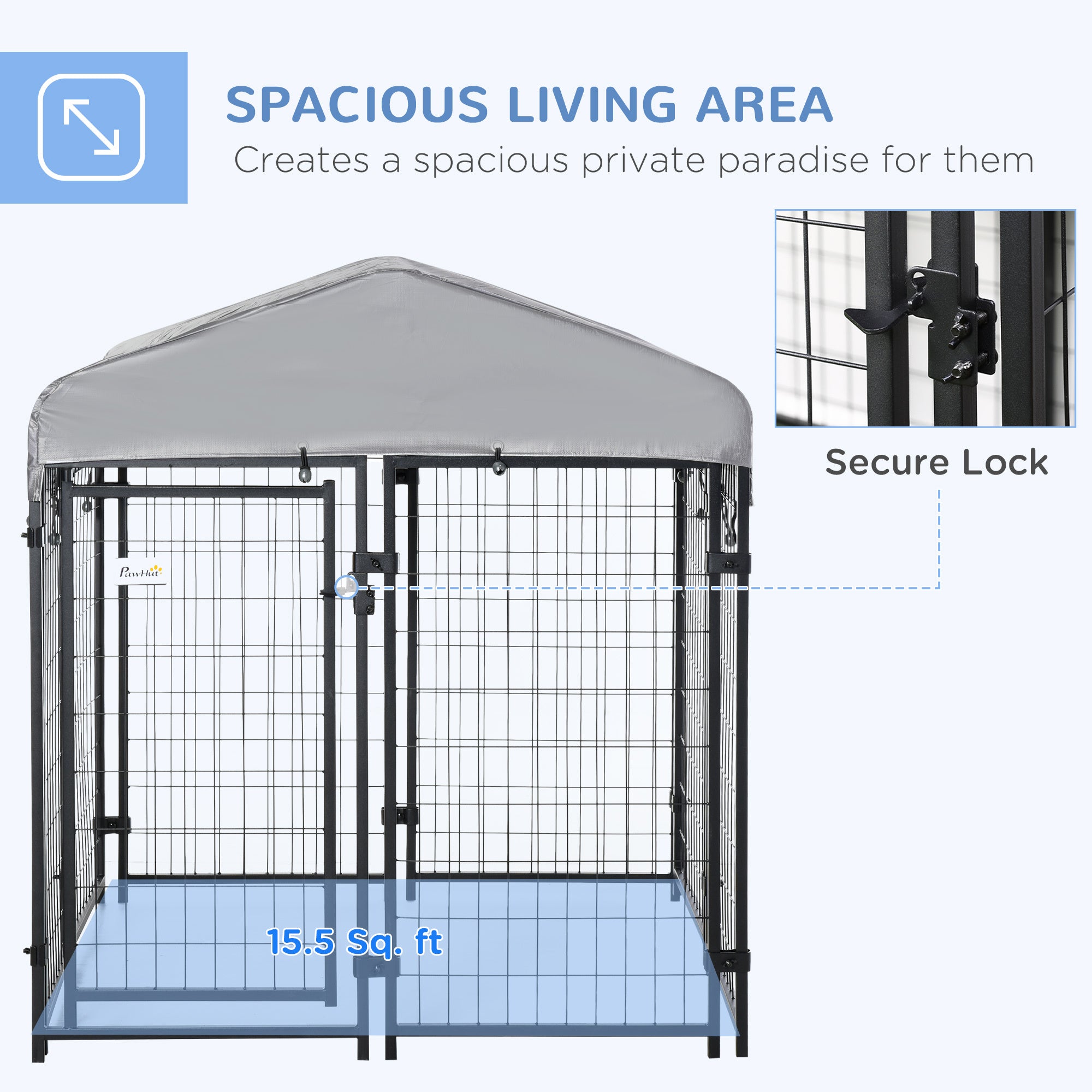 Heavy-Duty Dog Playpen with Lockable Door & Waterproof Canopy – Black, 10-Panel 83"×48"×46.75"