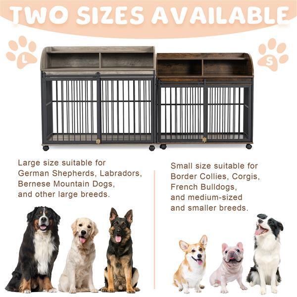 Heavy Duty Large Dog Cage Furniture – Indoor Wooden Kennel Crate with Double Doors & Metal Frame