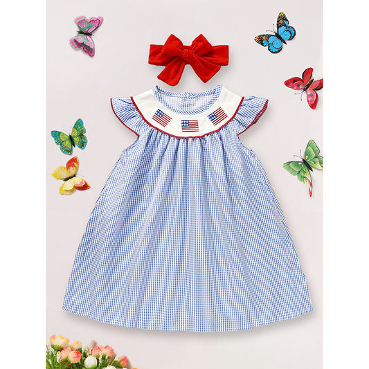 Baby Girls 4th of July Dress 🇺🇸 Gingham Flag Color Block Outfit 🎆