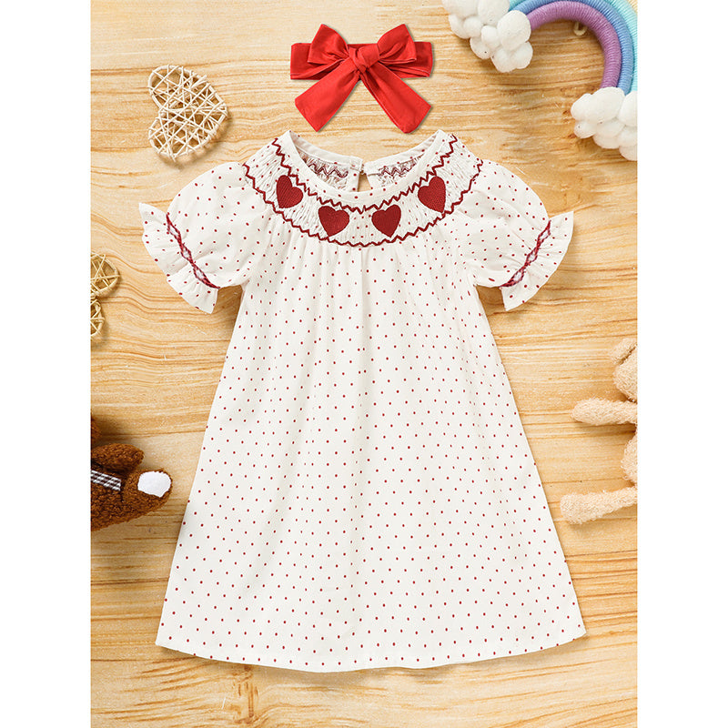 Baby Girls Valentine’s Day Dress ❤️ Heart Embroidery Party Outfit with Headband 🎀