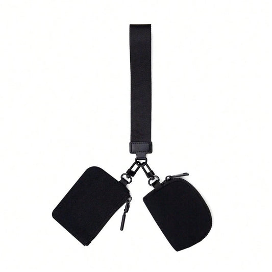 Keychain Wristlet Wallet for Women 💖 Mini Dual Pouch Wallet with Zipper – Stylish & Functional