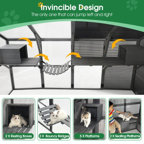 Luxury Cat Cage – Outdoor Wooden Cat Fence Patio & Large Running House with Platforms, Shelter & Weather-Resistant Design