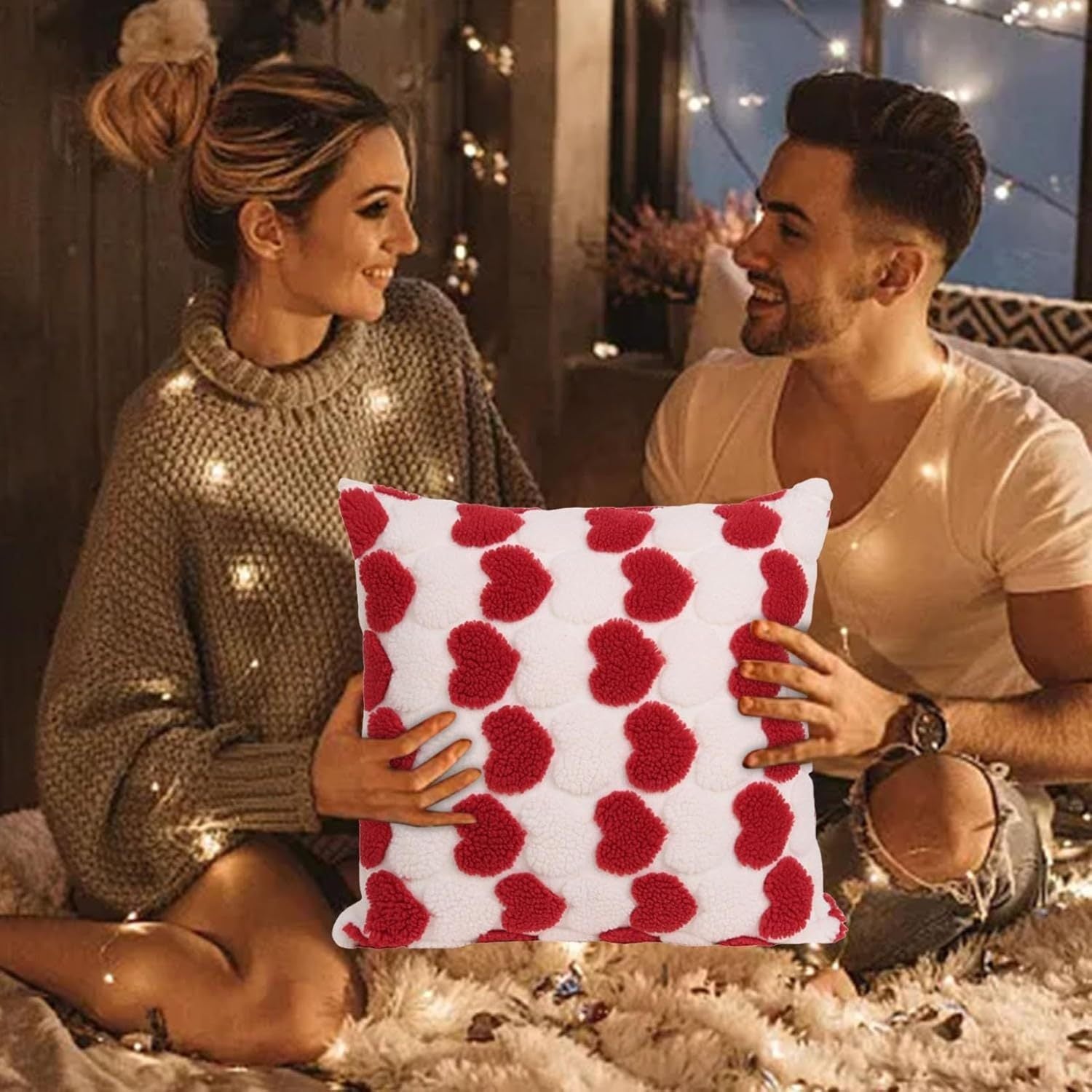 Heart Cute Valentine's Throw Pillow Covers – 18"×18" Soft Square Cushion Cases (Set of 2)