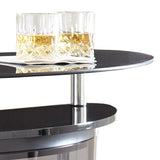 Ariana Bar Table/Server – Demilune Mixed-Media Bar with Smoked Glass Shelves, Stemware Holder & Footrest, 51" × 21" × 41" (Black)