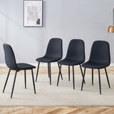 Luxury Simple Chair – Set of 4, Black Linen-Cotton Upholstered with Black Metal Legs