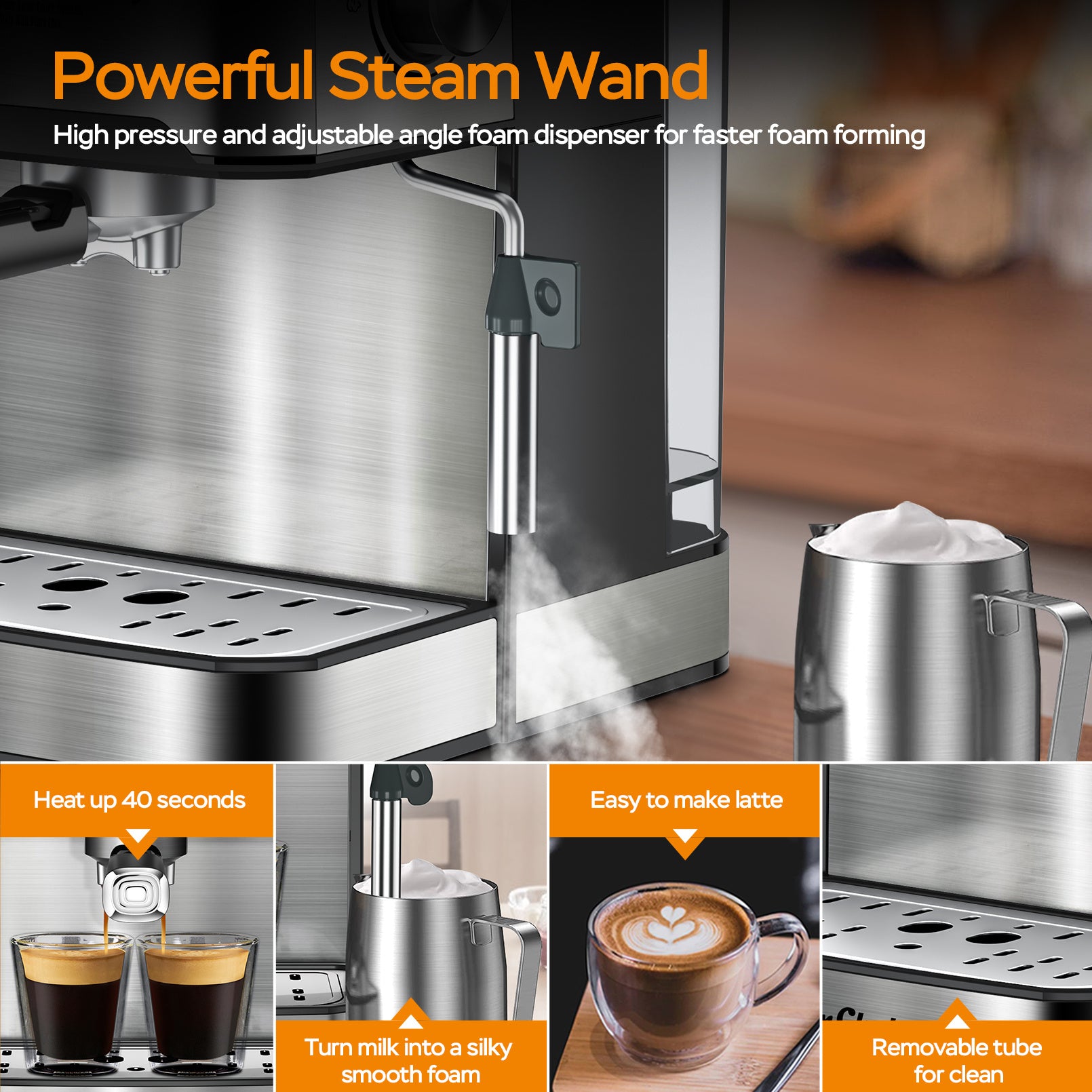 Professional 20-Bar Espresso Machine with Milk Frother & Pressure Gauge