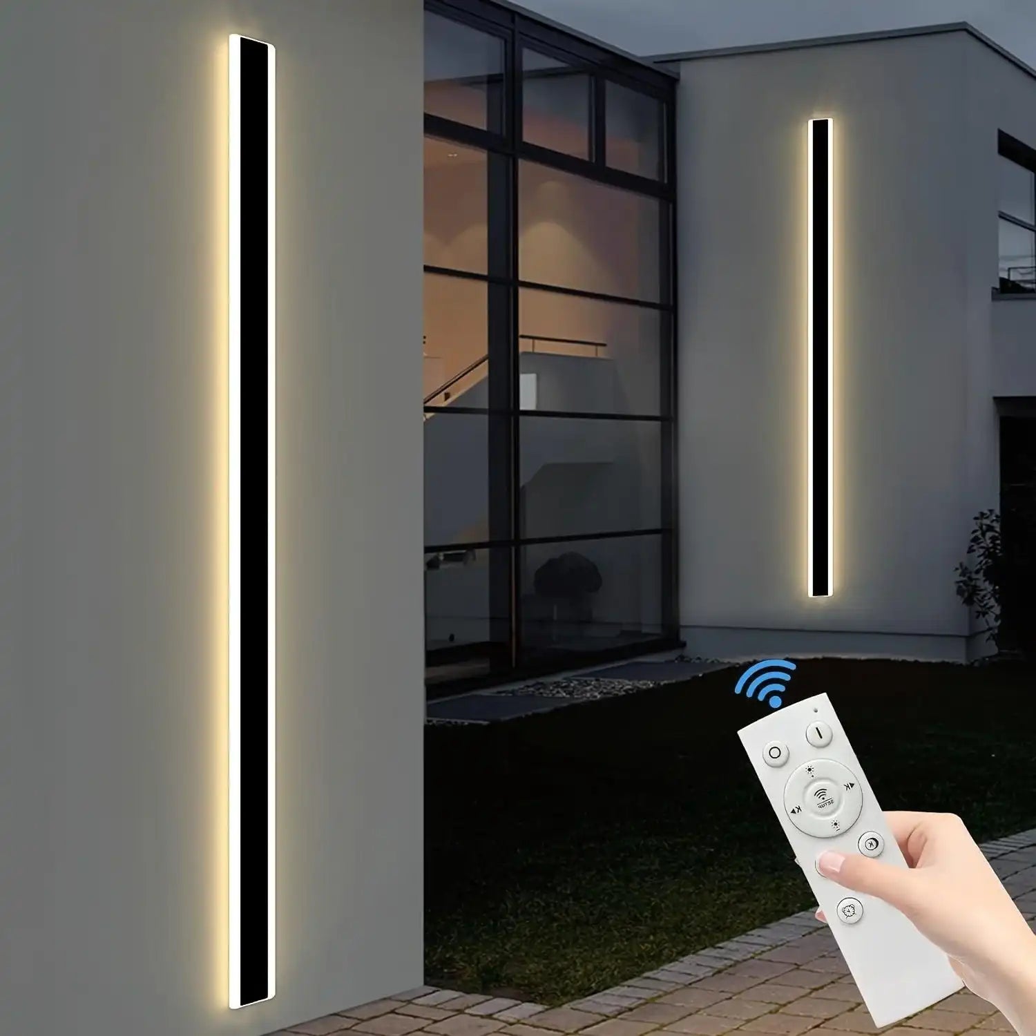 [2pcs Dimmable Wall Light] 1pc/2pcs Dimmable Modern Outdoor Wall Light | 10%-100% Dimmable Outdoor Wall Sconce with Remote Control | 3000k-6000k Black Outdoor Exterior Lights Linear Long Porch Lights - PulinGO