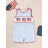 Infant Baby Boy 4th of July Romper – American Flag Smocked Sleeveless Jumpsuit for Independence & Memorial Day