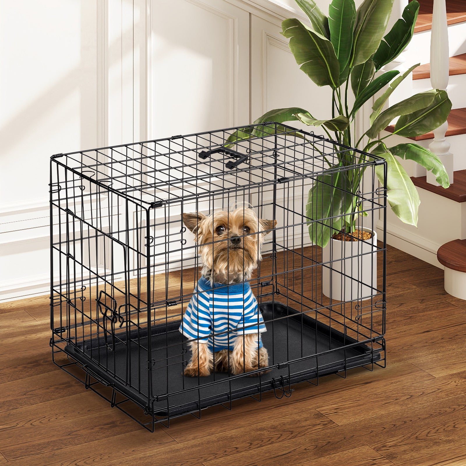 Single Door Dog Cage – 24–30 Inch Foldable Metal Crate with Secure Lock & Removable Tray for Easy Cleaning