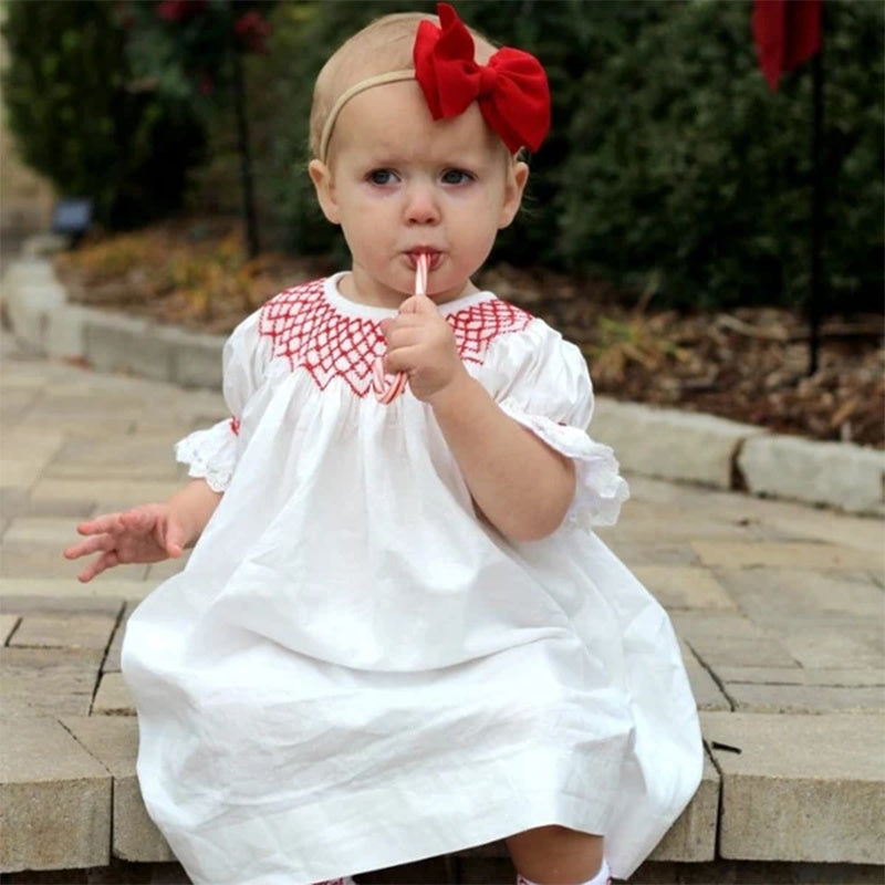Infant Baby Girl Valentine’s Day Dress ❤️ White Lace with Red Embroidery (111 karakter ✅)