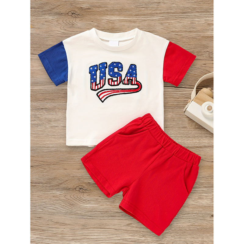 Baby Boy 4th of July Outfit Set – USA Letter Print T-Shirt & Shorts, Independence Day Celebration Clothes