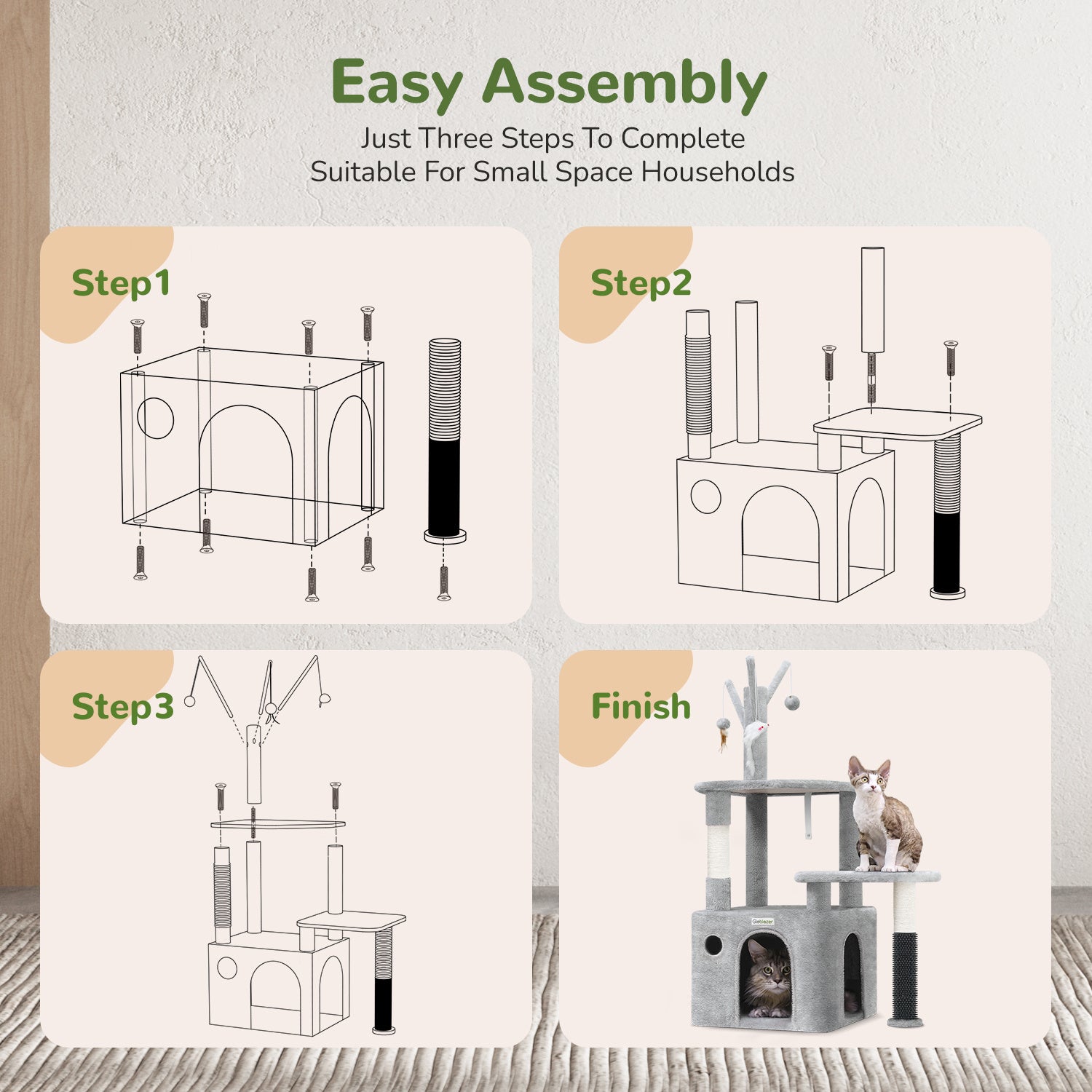44-Inch Cat Climbing Frame – Light Gray Multi-Level Tower