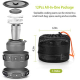 12-Piece Aluminum Camping Cookware Set – Pot, Kettle, Pan & Utensils with Storage Bags for Hiking & Picnics