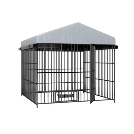 Large Outdoor Dog Kennel with Roof Cover, Lockable Door – 6.6'L × 6.6'W × 6.4'H Pet Run Enclosure