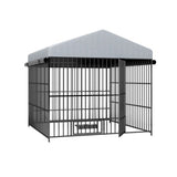Large Outdoor Dog Kennel with Roof Cover, Lockable Door – 6.6'L × 6.6'W × 6.4'H Pet Run Enclosure