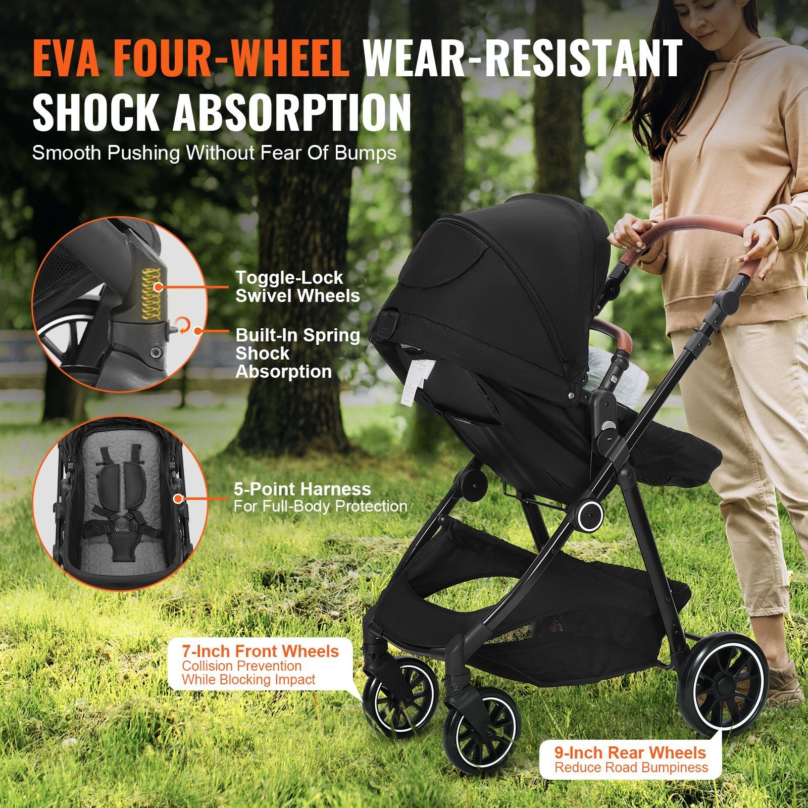 VEVOR Baby Stroller 👶 Foldable Infant & Toddler Travel System with Bassinet, Adjustable Backrest & Reversible Seat