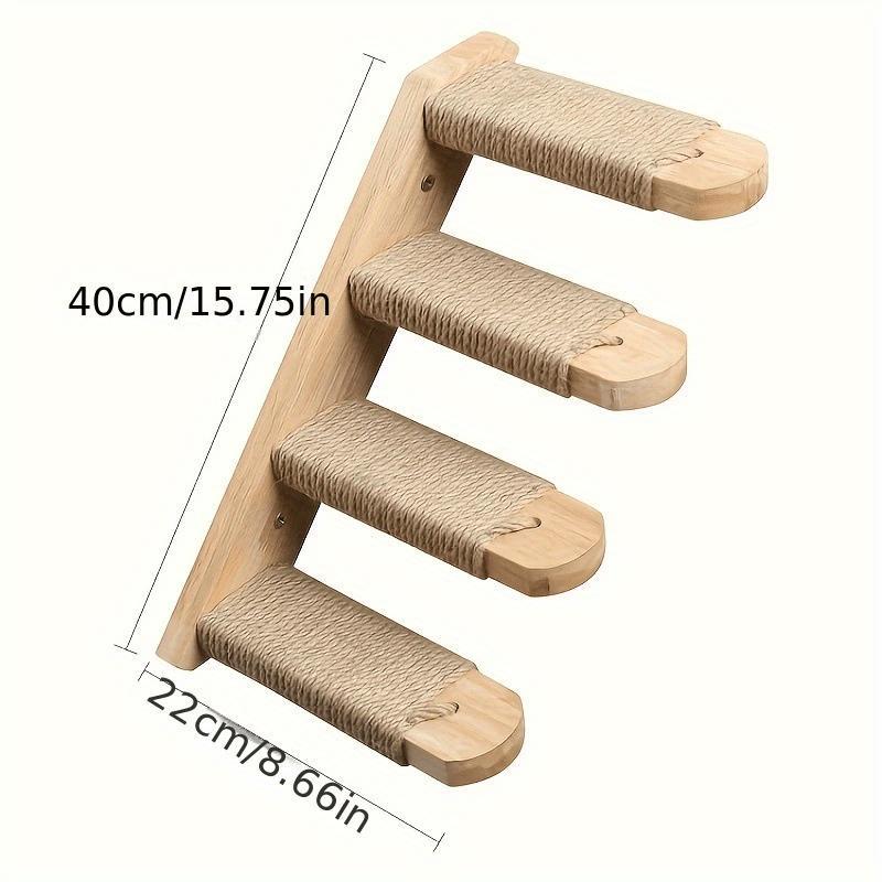 Four-Layer Wooden Wall-Mounted Cat Climbing Frame – Multi-Level Sisal-Wrapped Cat Play Structure