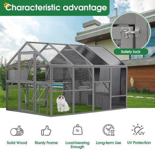 Luxury Cat Cage – Outdoor Wooden Cat Fence Patio & Large Running House with Platforms, Shelter & Weather-Resistant Design