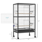PawHut 54'' Extra Large Portable Rolling Iron Aviary – Flight Bird Cage with Accessories for Parrots, Cockatiels & Finches