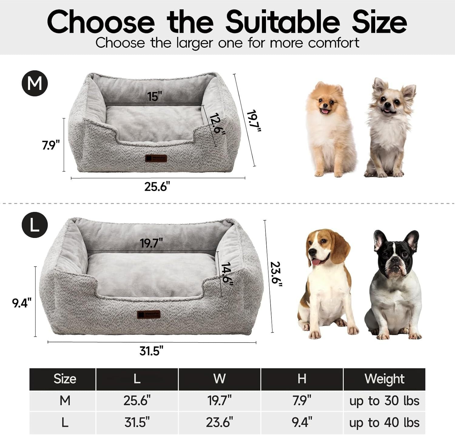Mewoofun Medium Dog Bed – 31.5"x23.6"x9.5" Washable Rectangle Pet Bed with Calming Cushion & Non-Slip Bottom