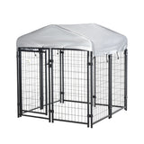 Heavy-Duty Dog Playpen with Lockable Door & Waterproof Canopy – Black, 10-Panel 83"×48"×46.75"
