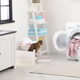 Stainless Steel Cat Litter Box with Plastic Buckle, Shovel & Foot Pad – White