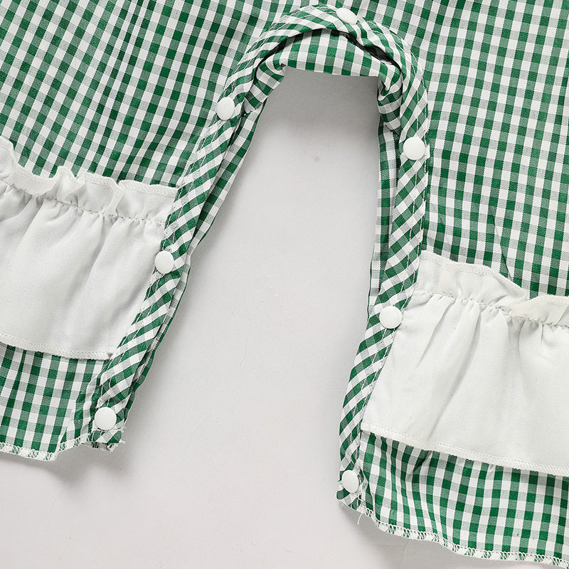 Newborn Baby Girl Long Sleeve Bodysuit – Green Plaid Clover Print One-Piece Outfit