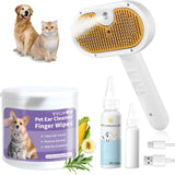 Universal 3-in-1 Pet Steam Brush – Spray Hair Removal Comb with Waterless Shampoo & Ear Cleaning Towel for Dogs & Cats