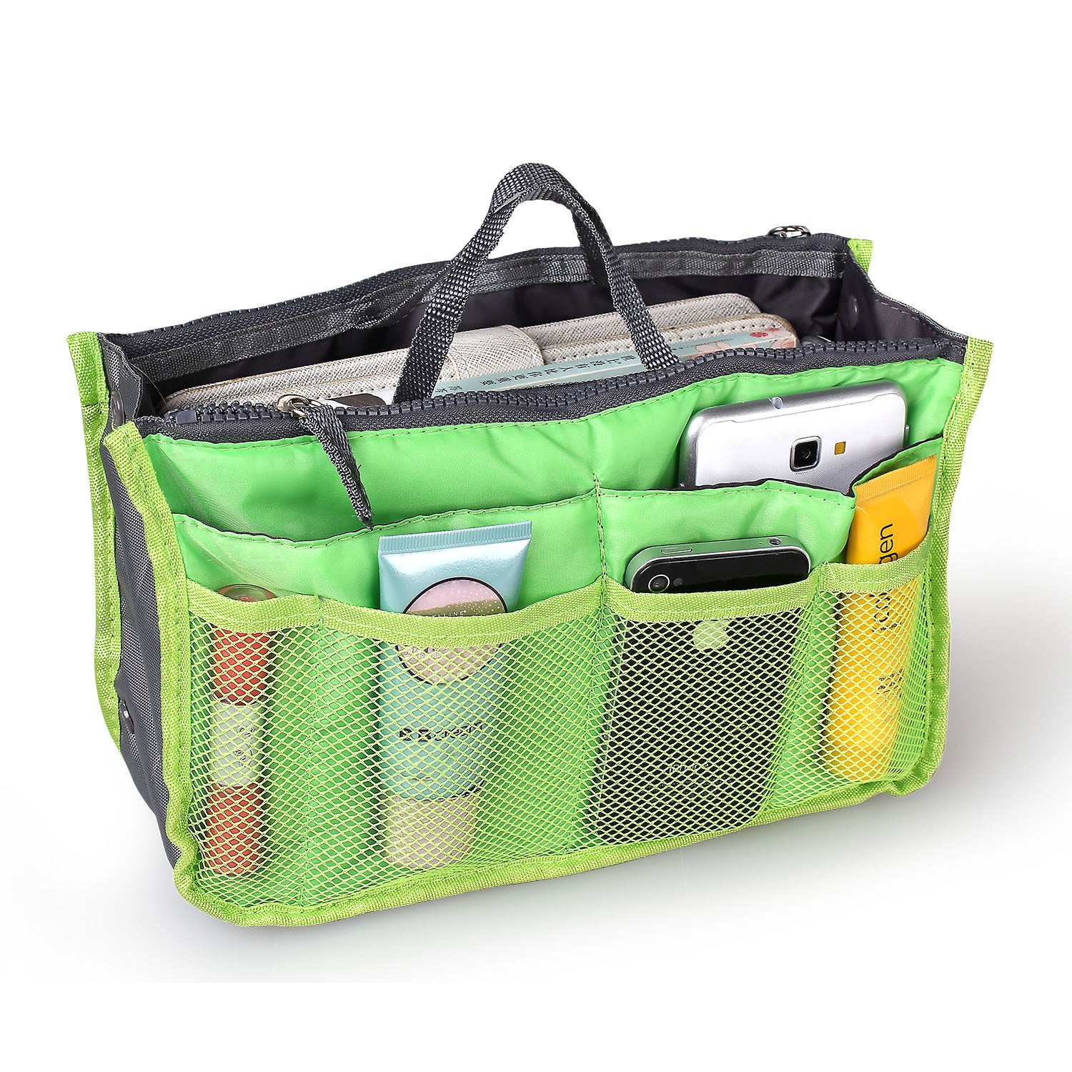 Women’s Travel Insert Handbag Organizer 👜 Multi-Pocket Makeup & Toiletry Purse Liner with Hand Strap