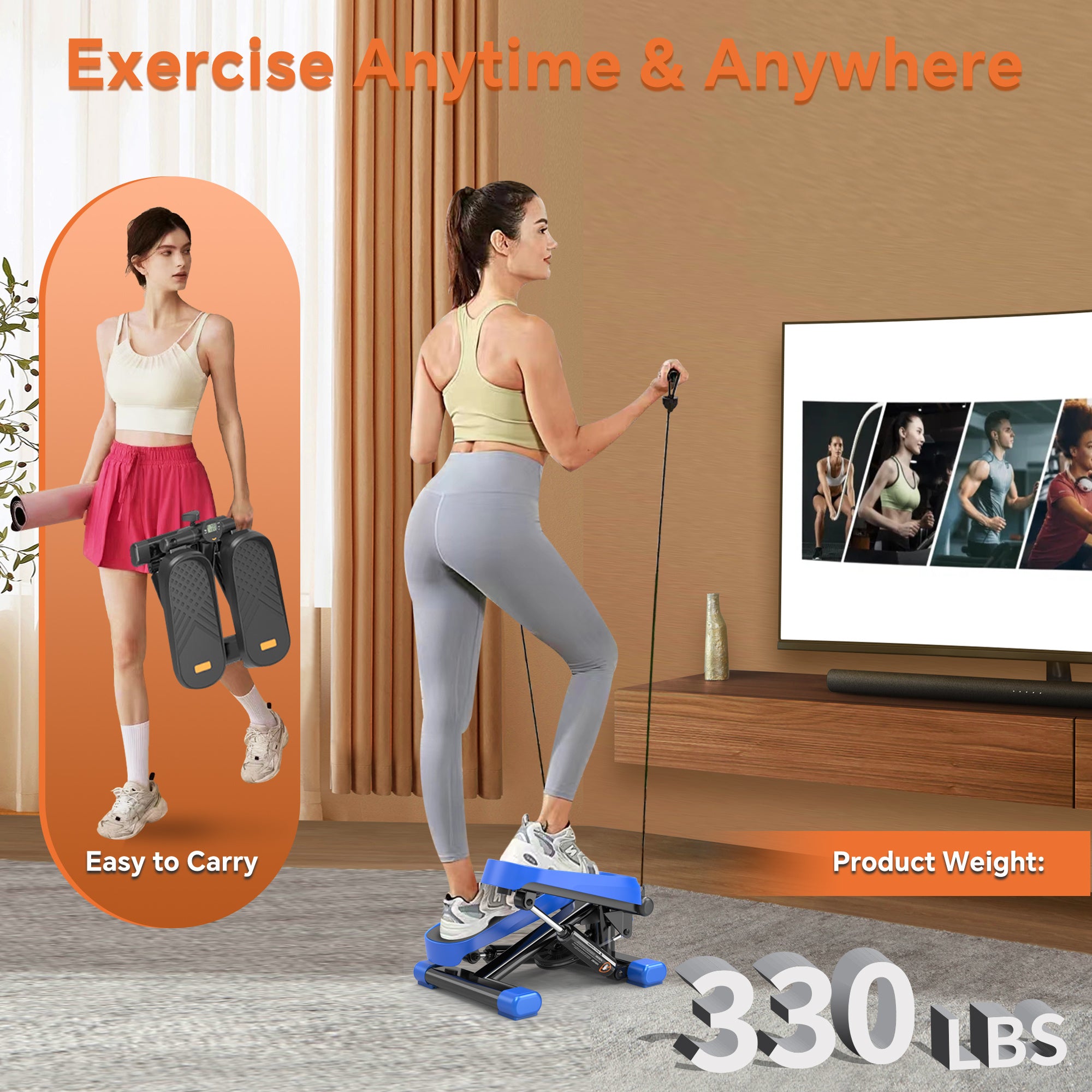 Mini Stepper with Resistance Bands & LCD Monitor | 330 lbs Capacity Compact Home Office Cardio Machine 🏠🔥