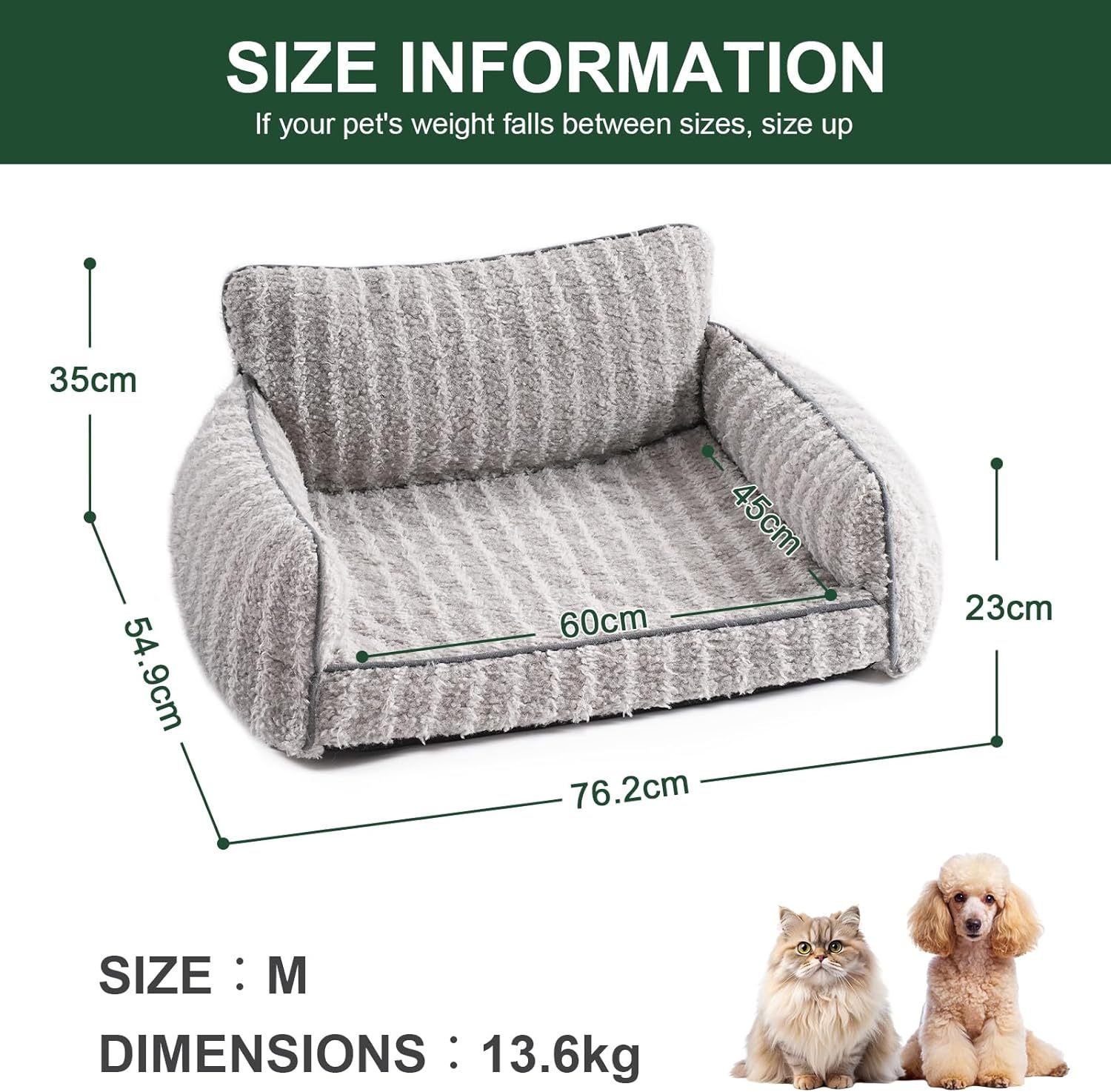 Mewoofun Orthopedic Pet Sofa – Large Grey Supportive Couch with Removable Washable Cover & Non-Slip Bottom for Dogs